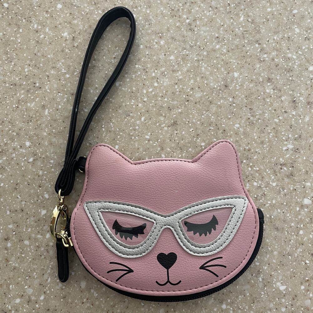 NWOT Luv Betsey Johnson Pink Kitty Cat w/Glasses Wristlet